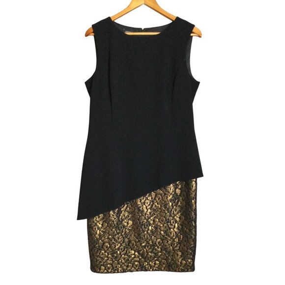 Lafayette 148 New York Dresses & Skirts - Lafayette 148 Iridescent Ocelot Lace Emma Dress Black Gold Asymmetrical Sleevele